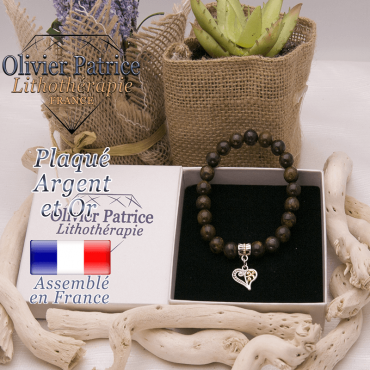 Bracelet bronzite charms coeur plaqué or-argent