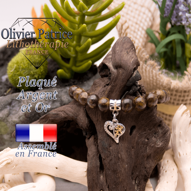 Bracelet bronzite charms coeur plaqué or-argent