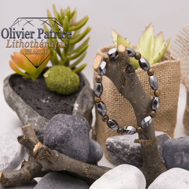 Bracelet femme en oeil de tigre rondes et hématite facettées