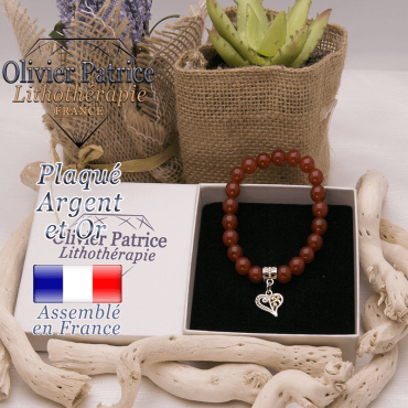 Bracelet cornaline charms coeur plaqué or et argent