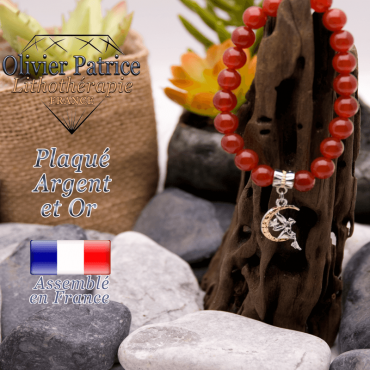 Bracelet cornaline charms fée plaqué or et argent