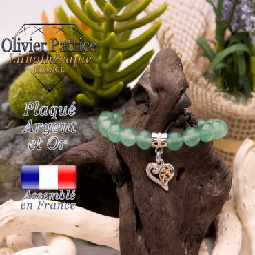 Bracelet aventurine charms coeur plaqué or-argent