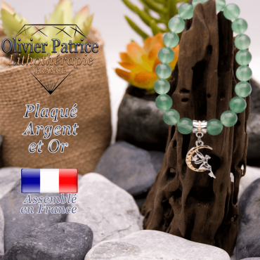 Bracelet aventurine charms fée plaqué or-argent