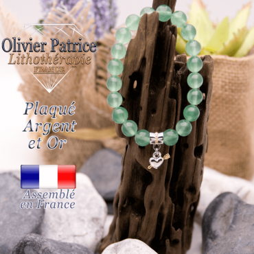 Bracelet aventurine charms coeur avec fleche plaqué or-argent