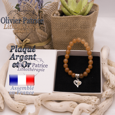 Bracelet aventurine orange charms coeur plaqué or-argent