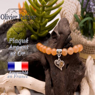 Bracelet aventurine orange charms coeur plaqué or-argent