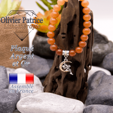 Bracelet aventurine orange charms fée plaqué or-argent