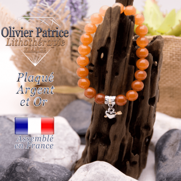 Bracelet aventurine orange charms coeur avec fleche plaqué or-argent