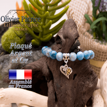 Bracelet apatite charms coeur plaqué or-argent