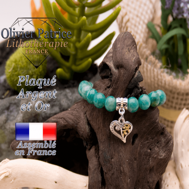 Bracelet amazonite russe charms coeur plaqué or-argent