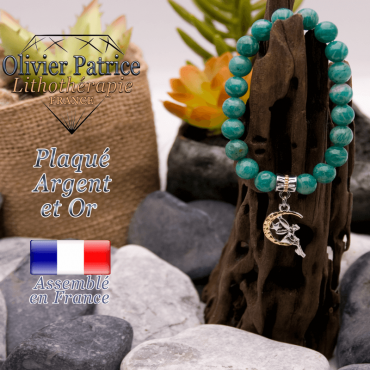 Bracelet amazonite russe charms fée plaqué or-argent