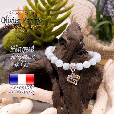 Bracelet aigue marine charms coeur plaqué or-argent
