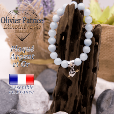 Bracelet aigue marine charms cœur avec fleche plaqué or-argent