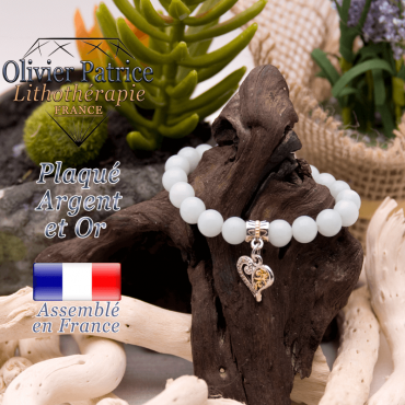 Bracelet aigue marine charms coeur plaqué or-argent