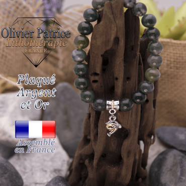 Bracelet agate mousse charms dauphin plaqué or-argent