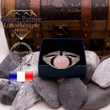 Bracelet toile d'araignée quartz rose ouvert en argent 925