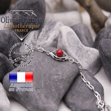 Bracelet corail rouge oeil en argent 925