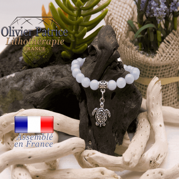 Bracelet aigue marine et son charms tortue en alliage