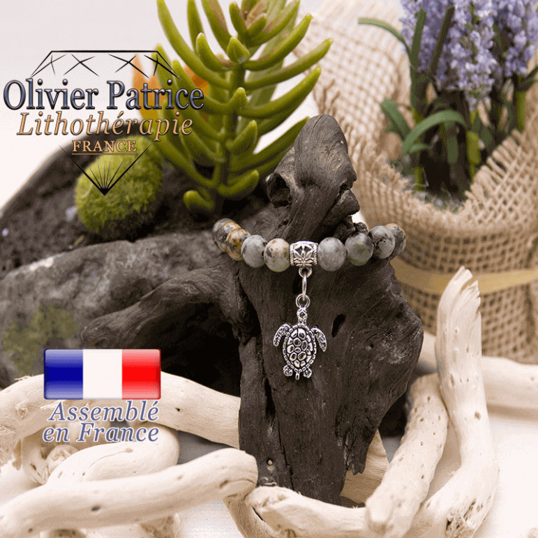 Bracelet turquoise bleue africaine et son charms tortue alliage