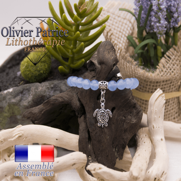 Bracelet agate bleue et son charms tortue en alliage