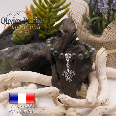 Bracelet agate mousse et son charms tortue en alliage