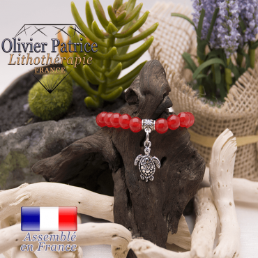 Bracelet agate rouge et son charms tortue en alliage