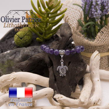 Bracelet améthyste et son charms tortue en alliage