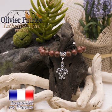 Bracelet jaspe rouge et son charms tortue en alliage