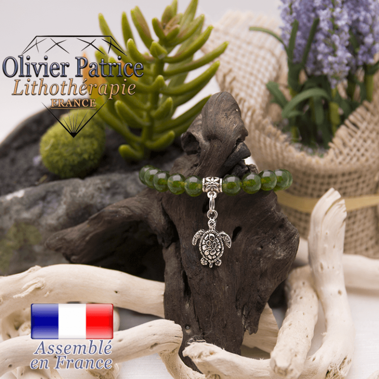 Bracelet jade de Taiwan charms tortue alliage