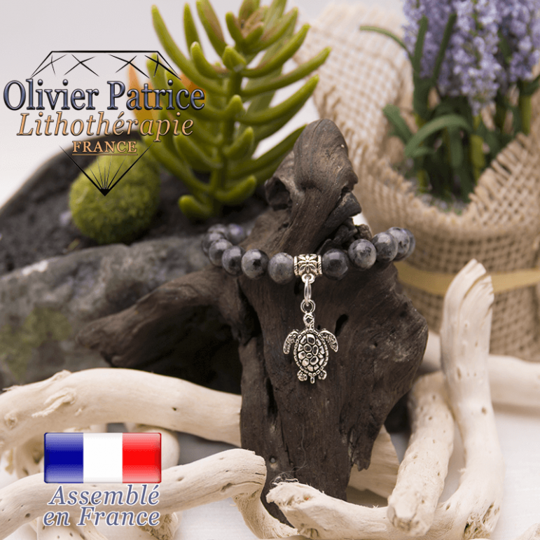 Bracelet larvikite et son charms tortue en alliage