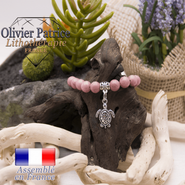 Bracelet rhodochrosite et son charms tortue en alliage