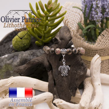 Bracelet rhodonite charms tortue en alliage