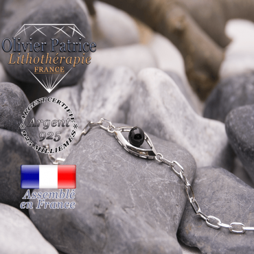 Bracelet obsidienne en forme d'oeil en argent 925