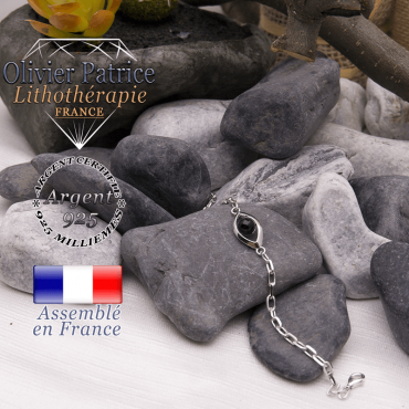 Bracelet obsidienne en forme d'oeil en argent 925