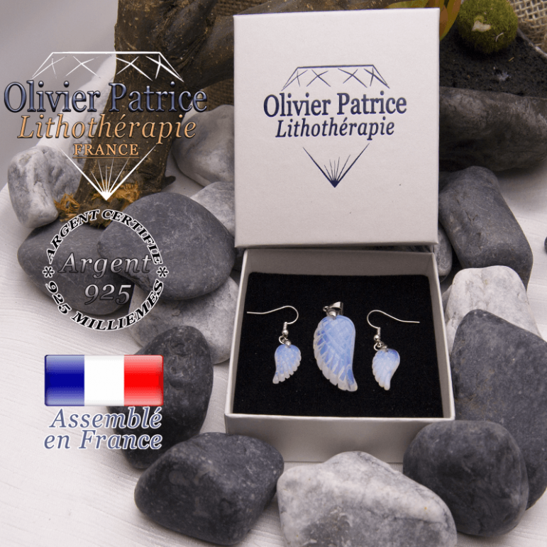 Boucles D'oreilles Femme Ailes D'anges Avec Pierres Naturelles (cristal De Roche) - Neuf Sans Emballage
