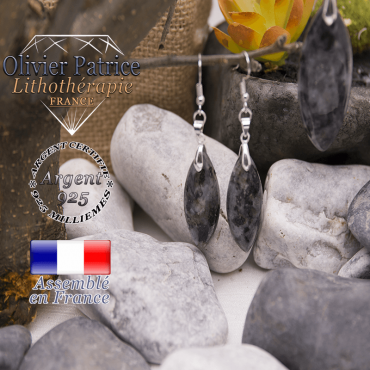 Parure en larvikite et argent 925  taillé en pointe