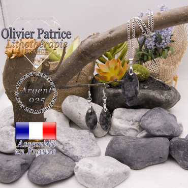 Parure en larvikite et argent 925  taillé en pointe