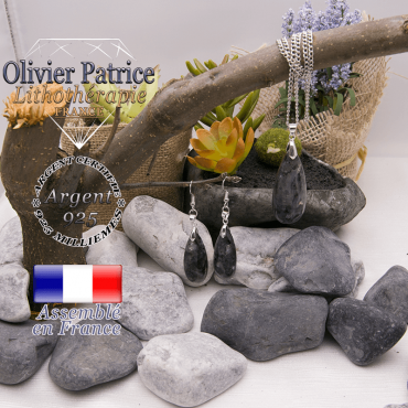 Parure en larvikite et argent 925 avec 3 pièces