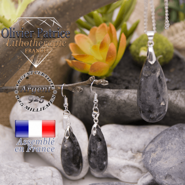Parure en larvikite et argent 925 avec 3 pièces