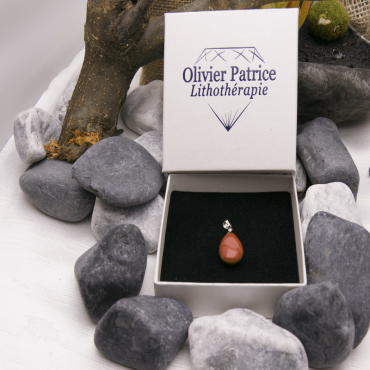 Pendentif  jaspe rouge en forme de goutte d'eau en alliage