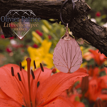 pendentif quartz rose arbre de vie en alliage de cuivre