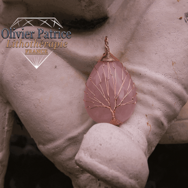 pendentif quartz rose arbre de vie en alliage de cuivre