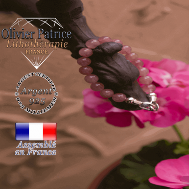 Bracelet quartz fraise avec fermoir en argent 925