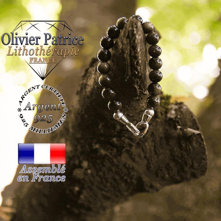 Bracelet obsidienne dorée avec fermoir en argent 925
