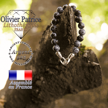 Bracelet obsidienne neige avec fermoir en argent 925
