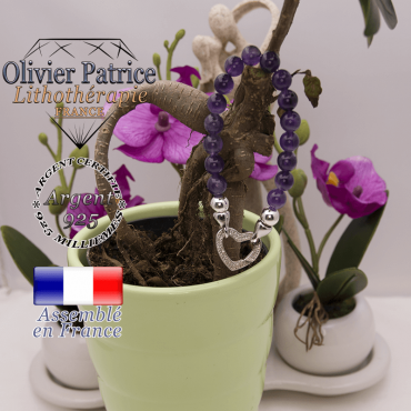 Bracelet améthyste et son fermoir coeur en argent 925