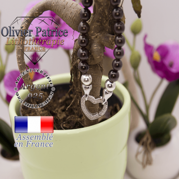Bracelet grenat et son fermoir coeur en argent 925