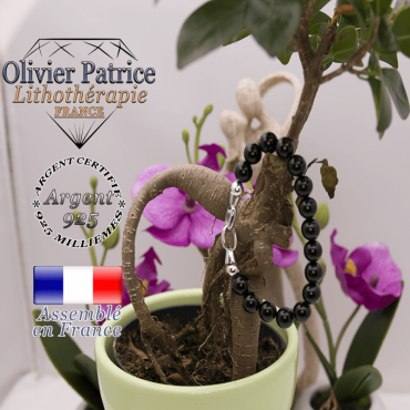 Bracelet obsidienne avec fermoir en argent 925