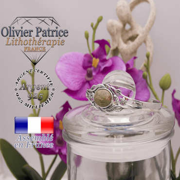 Bracelet unakite ouvert avec fleurs en argent 925