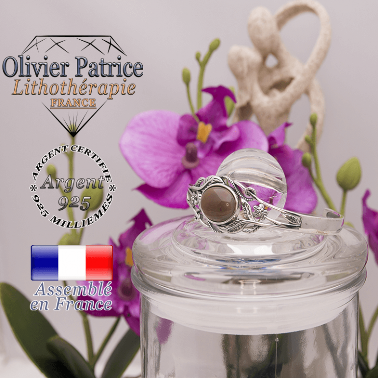 Bracelet agate d'Inde ouvert avec fleurs en argent 925